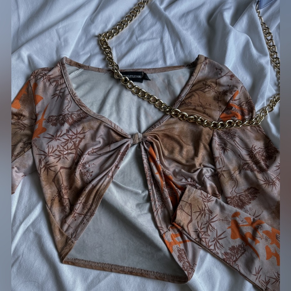 PLT oriental inspired tie crop long sleeve